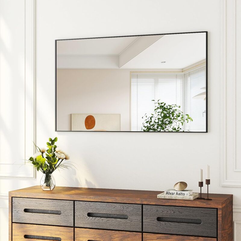 Boromal - Spiegel Schwarz, Spiegel 120x70cm Schwarz Badspiegel Badezimmer Spiegel Schminkspiegel Rechteckiger Spiegel Wandspiegel Schwarz Spiegel für