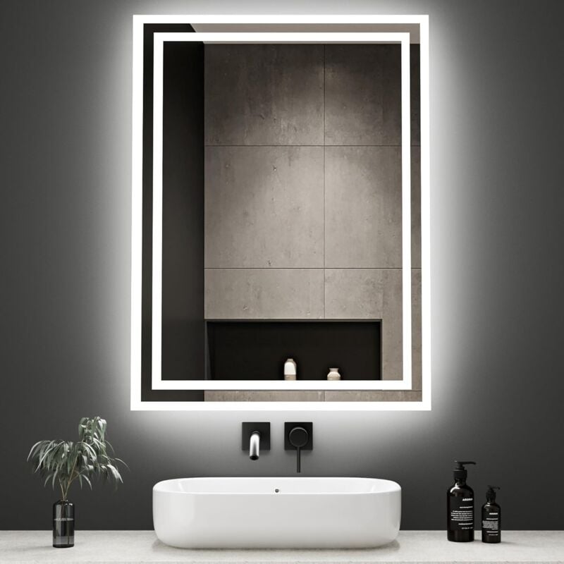 Boromal - Spiegel mit Beleuchtung Wandschalter Badspiegel 40x60cm mit Beleuchtung Badezimmerspiegel mit Beleuchtung Badspiegel Vertikal/Horizontal