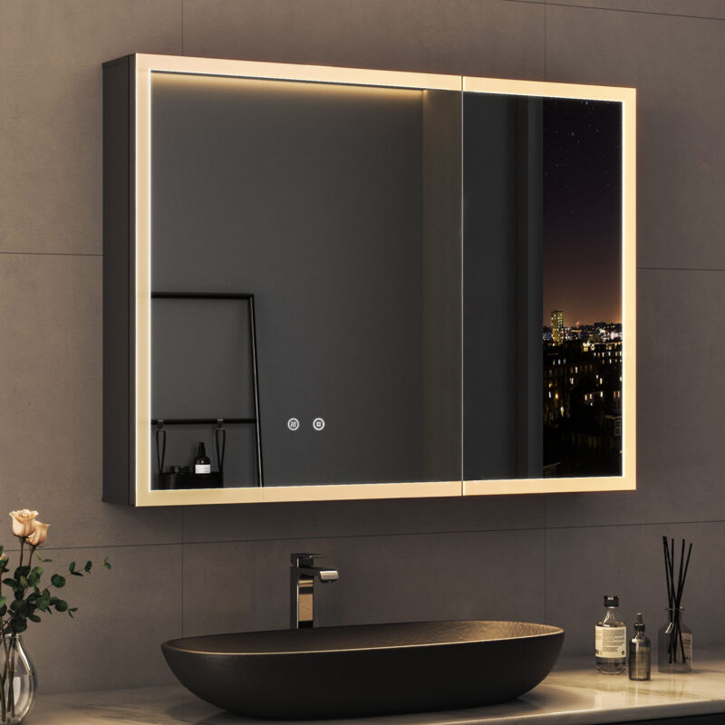 Boromal LED Spiegelschrank Bad mit Beleuchtung Badezimmer Spiegelschrank mit Beleuchtung Metall Badezimmerschrank mit Dimmbar, Beschlagfrei,