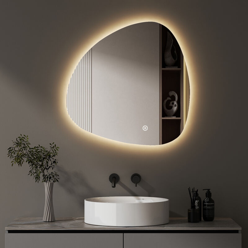 Boromal Asymmetrischer Beleuchtung mit Beleuchtung 80 x 80 cm LED Badspiegel Asymmetrischer Spiegel mit Licht LED Spiegel Badezimmerspiegel