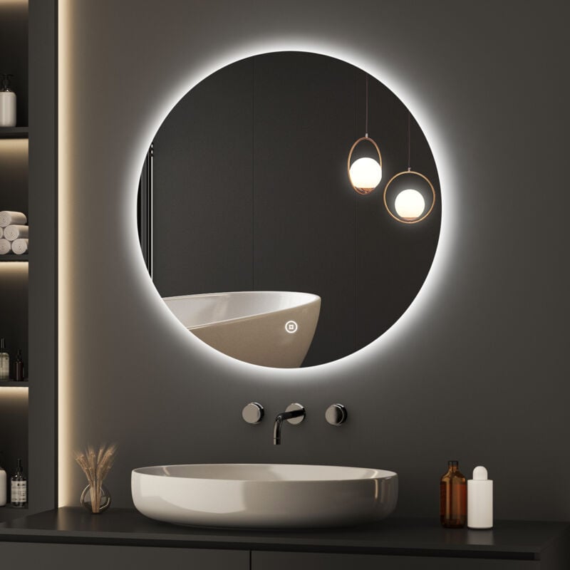 Boromal Runder Badspiegel mit Beleuchtung 50x50cm LED Badspiegel Spiegel mit Beleuchtung Badezimmerspiegel Rund mit Beleuchtung LED Spiegel