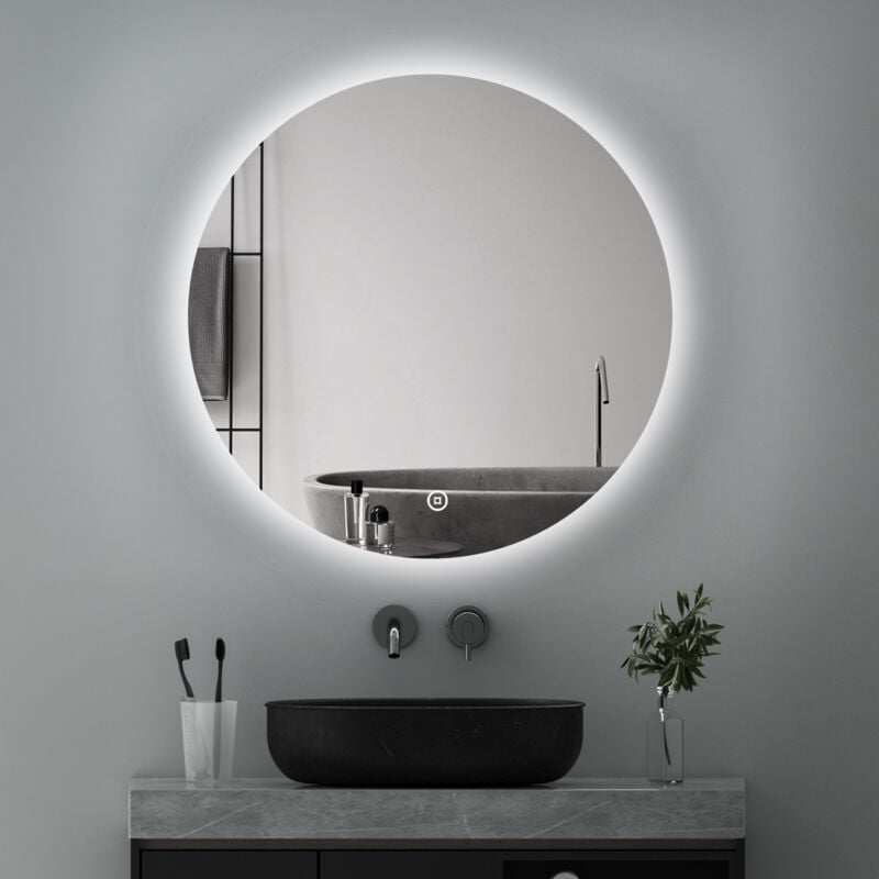Boromal Runder Badspiegel mit Beleuchtung 50x50cm LED Badspiegel Spiegel mit Beleuchtung Badezimmerspiegel Rund mit Beleuchtung Wandspiegel Rund mit