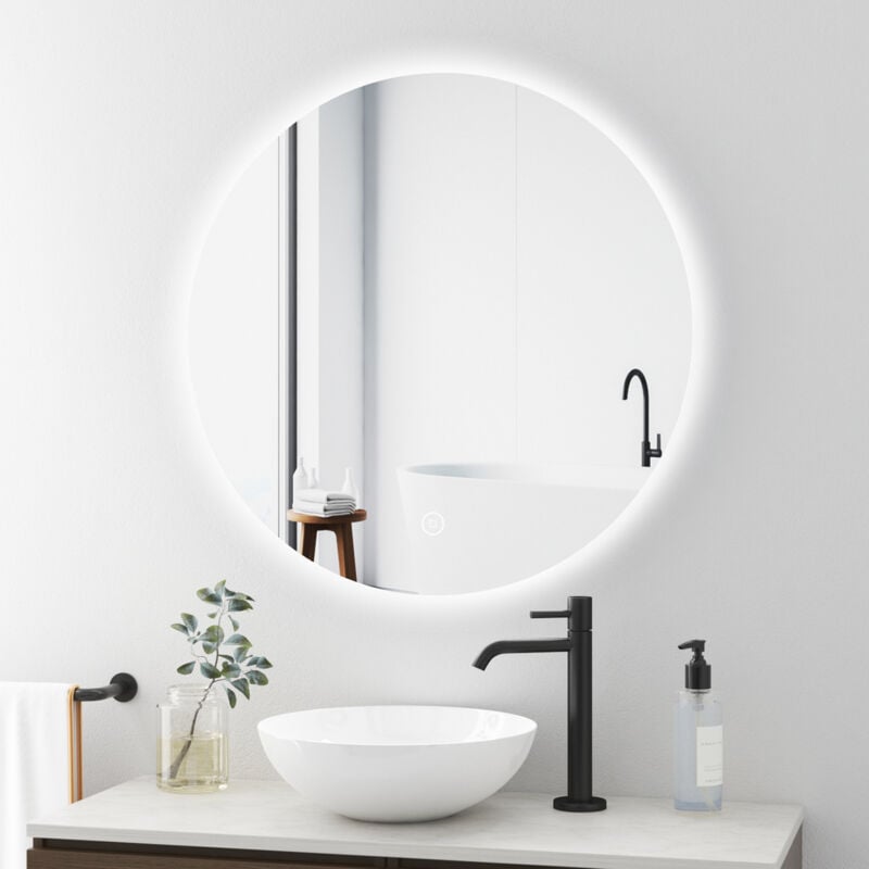 Boromal Runder Badspiegel mit Beleuchtung 60x60cm LED Badspiegel LED Spiegel Spiegel mit Beleuchtung Badezimmerspiegel Rund mit Beleuchtung