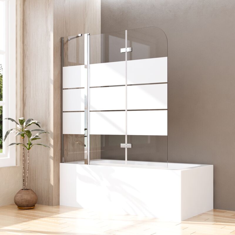 Boromal Badewannenaufsatz 160x140cm Gestreift Badewanne Duschwand mit festem segment 6mm ESG Sicherheitsglas Badewanne Duschwand 3-teilig faltbar