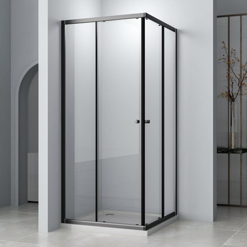 Schwarz Duschkabine Eckeinstieg 90x100x185cm, Duschkabine Eckeinstieg mit Schiebetüren Duschkabine Duschabtrennung-glas 5mm esg Sicherheitsglas,
