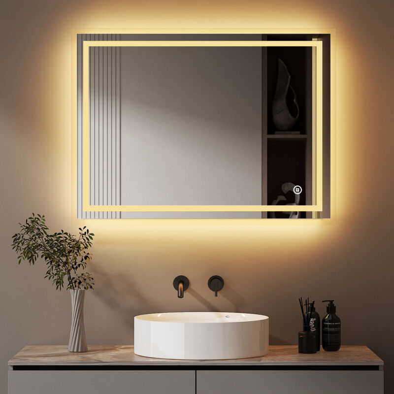 Boromal - Spiegel mit Beleuchtung 50x70cm Badezimmerspiegel mit Beleuchtung Badspiegel mit Beleuchtung Lichtspiegel Wandspiegel mit Touchschalter, 3
