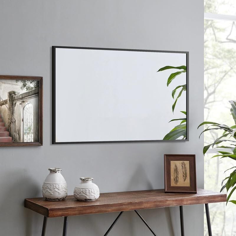Boromal - Spiegel Schwarz 100x60cm Rechteckiger Spiegel mit Metall Rahmen Schwarz Spiegel Wandspiegel Schwarz für Badezimmer, Waschräume, Schlafzimmer