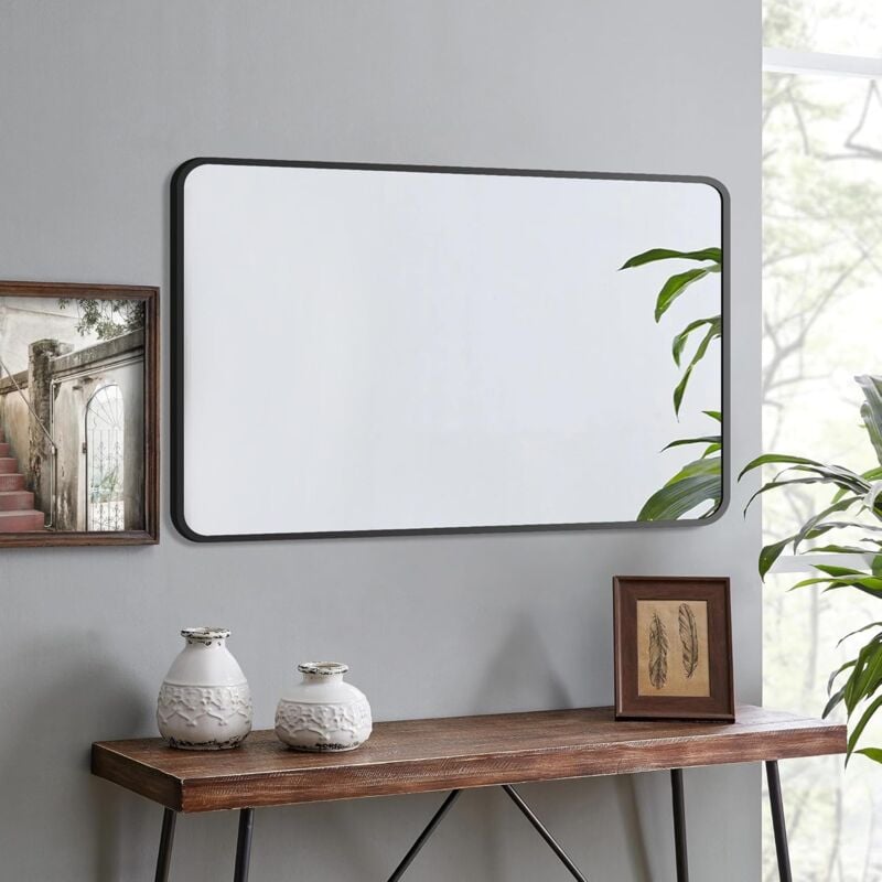 Boromal - Rechteckig Spiegel Schwarz 120x70cm mit Metall Rahmen Schwarz Spiegel Rechteckiger Spiegel Wandspiegel Schwarz für Badezimmer, WaschräumeB