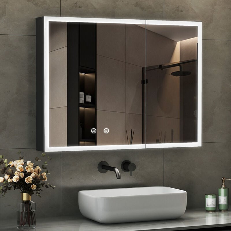 Boromal - Spiegelschrank Bad mit Beleuchtung Badezimmer Spiegelschrank mit led Beleuchtung Metall Badezimmerschrank mit Dimmbar, Beschlagfrei,