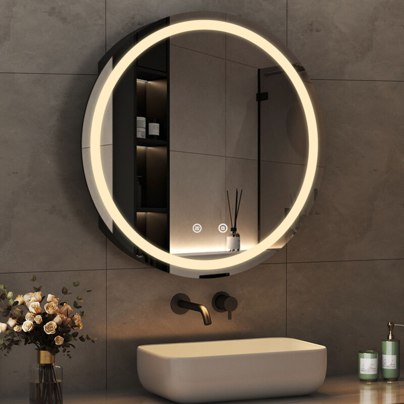 Boromal - Spiegelschrank Bad mit Beleuchtung Schwarz Badezimmer Spiegelschrank mit Beleuchtung Metall led Badezimmerschrank Rund mit Steckdose +