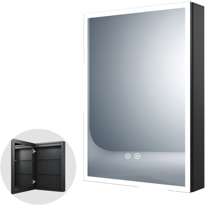 Boromal - Spiegelschrank Bad mit Beleuchtung Schwarz Spiegelschrank mit Beleuchtung Metall led Badezimmerschrank mit Dimmbar + Beschlagfrei +