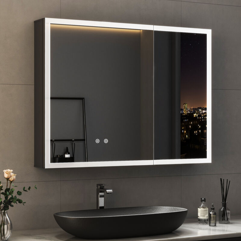 Boromal - Spiegelschrank Bad mit led Beleuchtung Badezimmer Spiegelschrank mit Beleuchtung Metall Badezimmerschrank mit Dimmbar, Beschlagfrei,