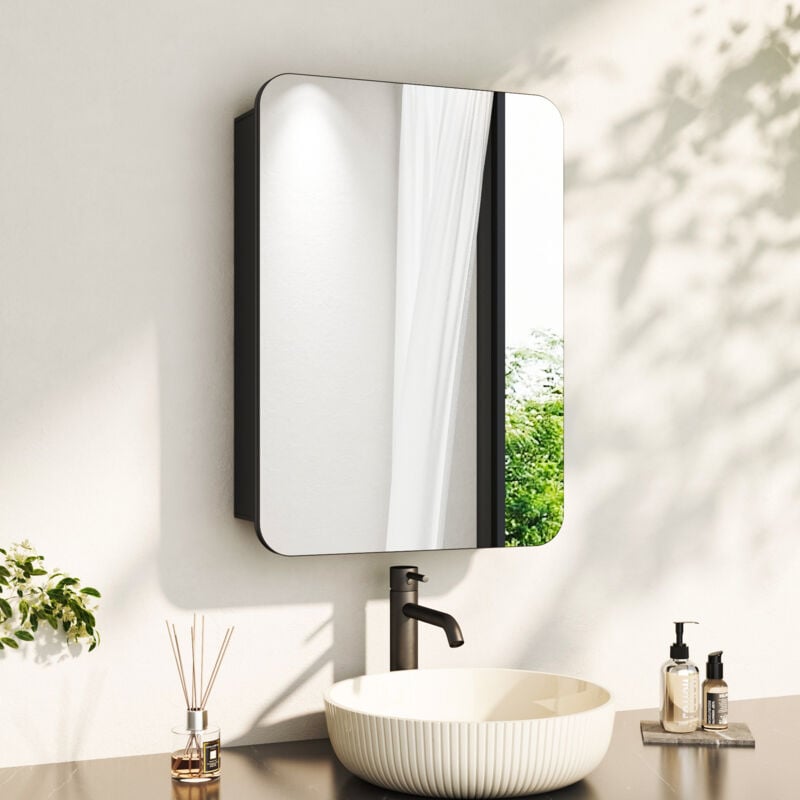 Boromal - Spiegelschrank Schwarz 50x70cm Badezimmer Spiegelschrank Bad Metall Badezimmerschrank mit Spiegel Badschrank mit Innenspiegel und