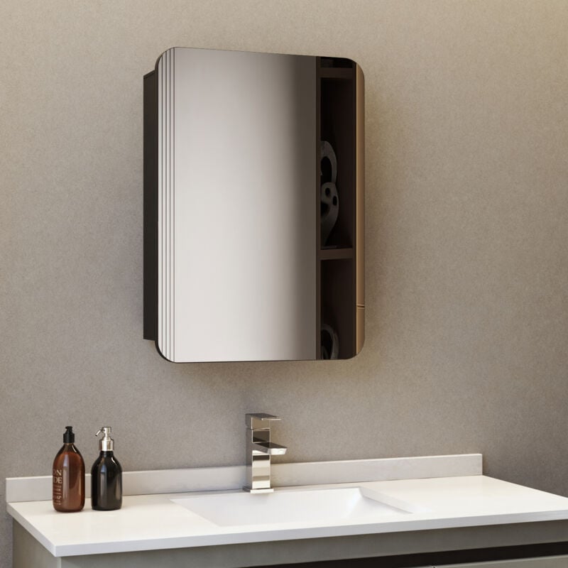 Boromal Spiegelschrank Bad 50 x 70 x 12,5 cm Badezimmer Spiegelschrank mit Innenspiegel Schwarz Metall Badezimmerschrank mit Spiegel und Verstellbare