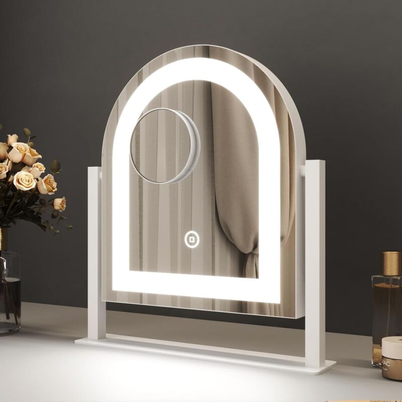 Boromal - Tischspiegel mit Beleuchtung, Hollywood Spiegel mit Beleuchtung Schminkspiegel led Spiegel mit Beleuchtung 3 Lichtfarben Dimmbar Make up