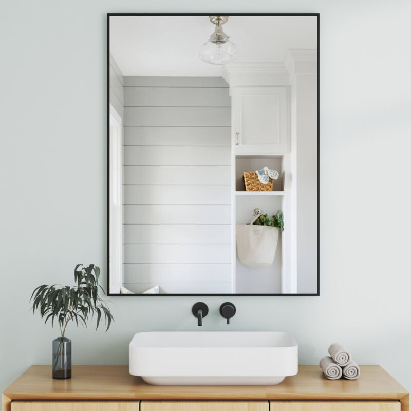 Boromal - Spiegel Schwarz, Spiegel 60x80cm Schwarz Badspiegel Badezimmer Spiegel Schminkspiegel Rechteckiger Spiegel Wandspiegel Schwarz Spiegel für