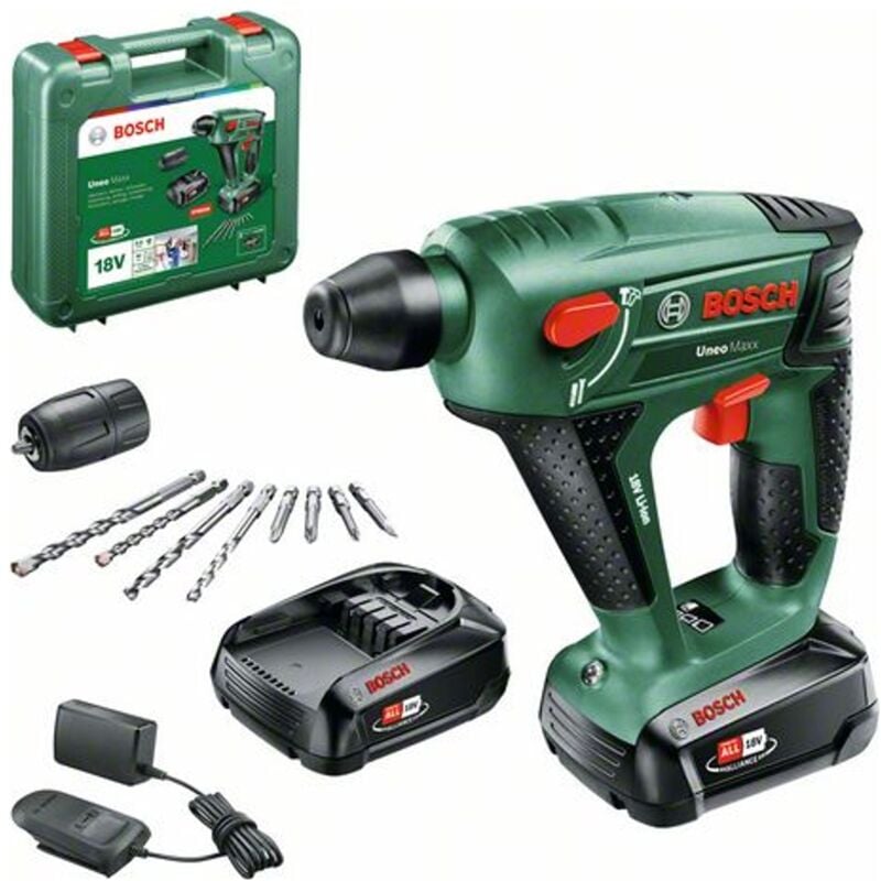 Akku-Bohrhammer Uneo Maxx, incl. 2x Akku pba 2 Ah, Ladegerät, Zubehör, Tragekoffer - Bosch