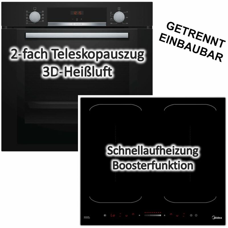 Bosch Backofen HBA334YB0 2fach Auszug mit Induktionskochfeld KI600IX - autark 60cm