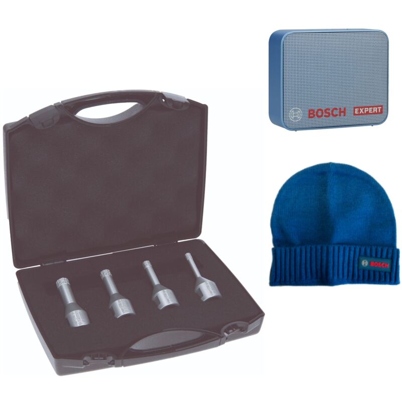 Bosch Diamanttrockenbohrer-Set Dry Speed, 4-teilig, 6 - 12 mm & jbl GO2 Lautsprecher, Beanie