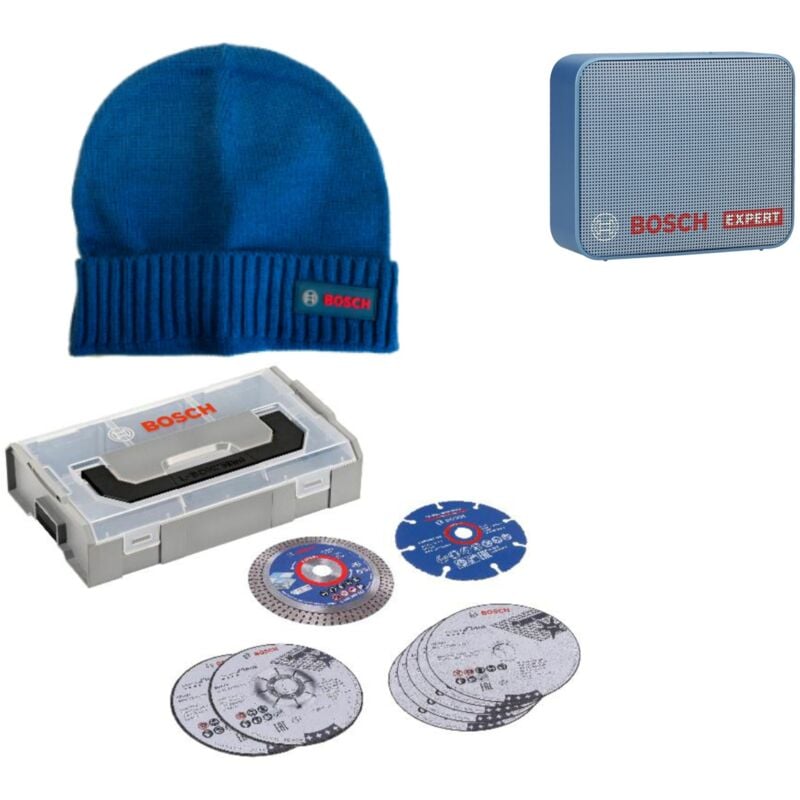 Bosch expert 76mm Trennscheiben Aktionsset inkl. Mini L-Boxx & jbl GO2 Lautsprecher, Beanie