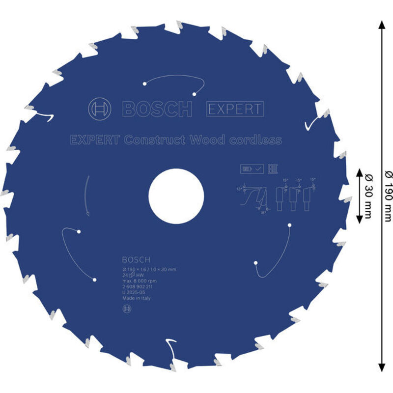 Bosch EXPERT Construct Wood Kreissägeblatt, 190x1,6x30 mm, T24