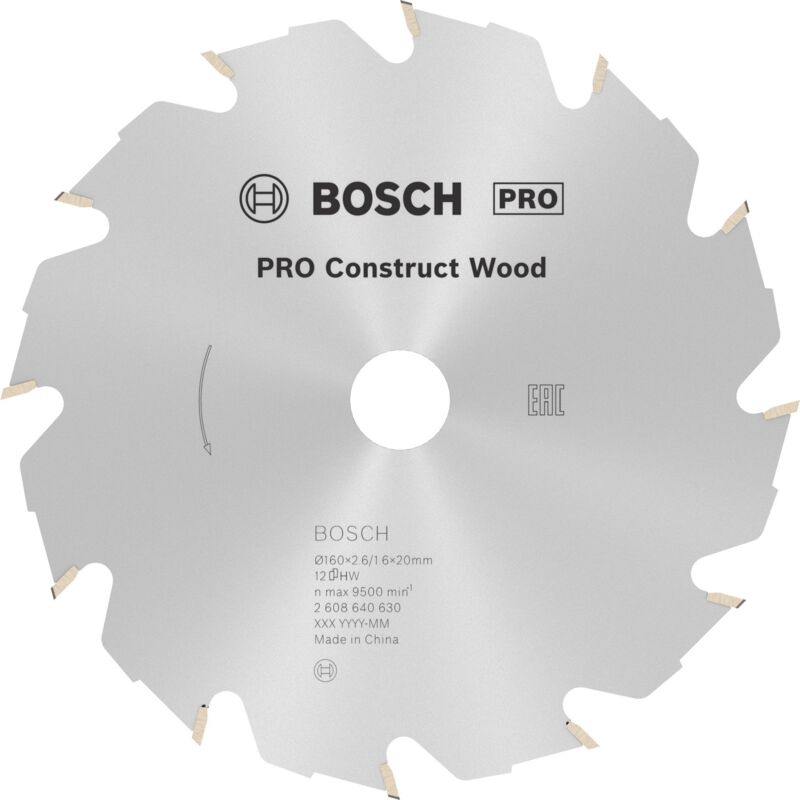 Pro Construct Wood Kreissägeblatt, 160 x 2,6 x 20 mm, T12 - Bosch