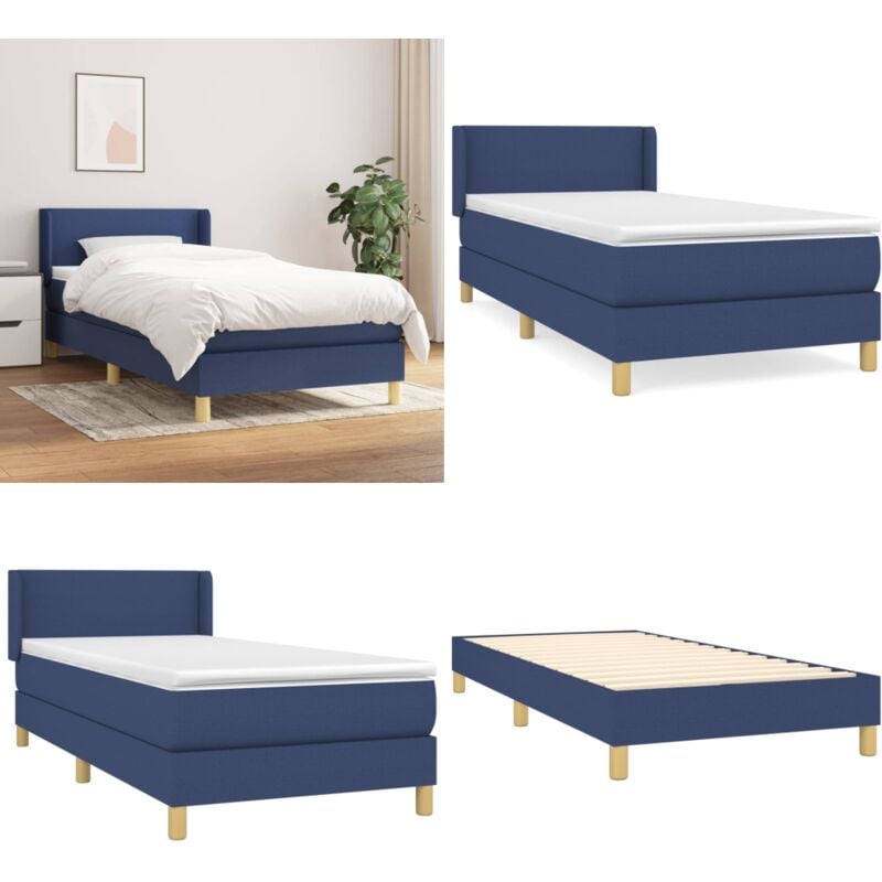 Boxspringbett mit Matratze Blau 90x200 cm Stoff - Boxspringbett - Doppelbett - Schlafraum - Blau - Bettenrahmen - Home & Living