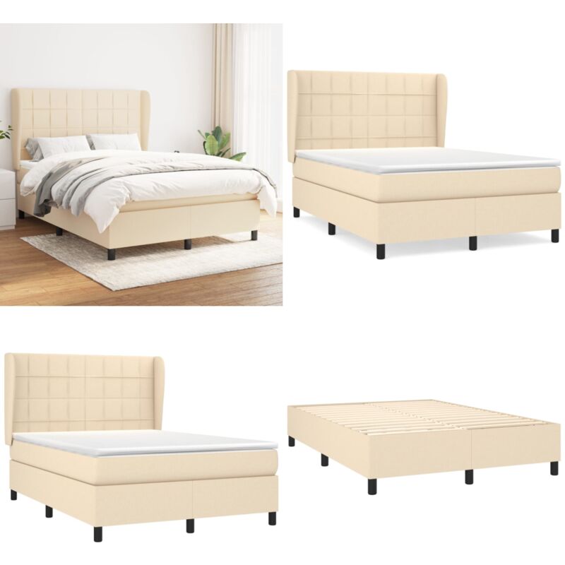 Boxspringbett mit Matratze Creme 140x190 cm Stoff - Boxspringbett - Doppelbett - Cremefarbenes Bett - Bettenrahmen - Lattenrost - Home & Living