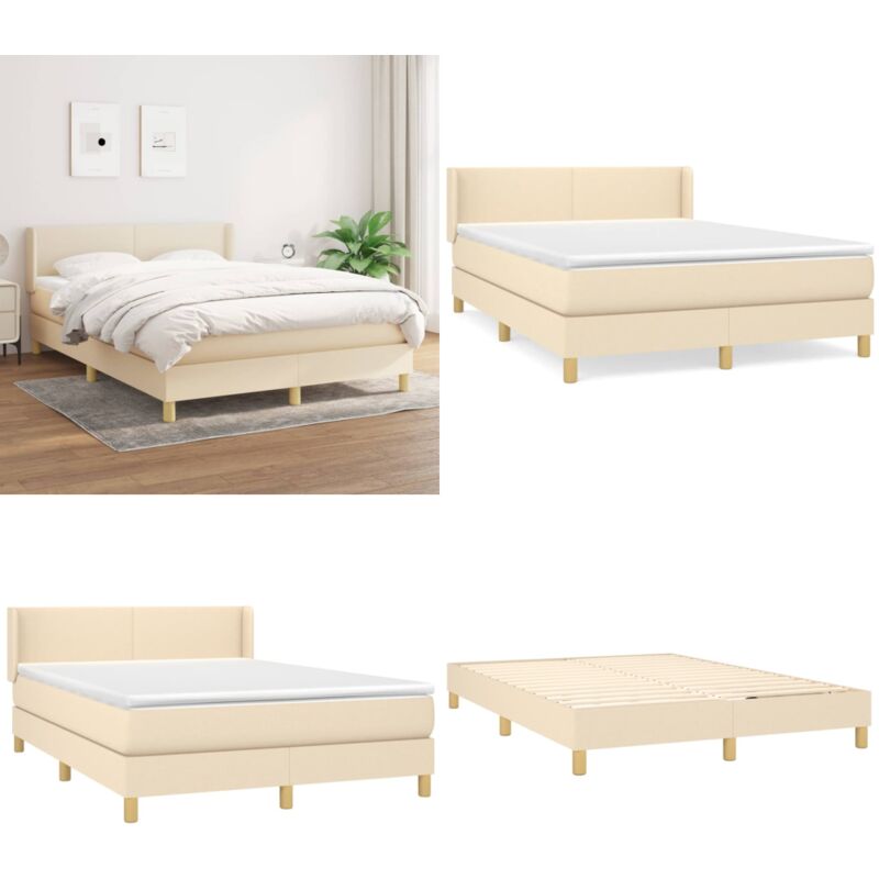 Vidaxl - Boxspringbett mit Matratze Creme 140x200 cm Stoff - Boxspringbett - Doppelbett - Cremefarbenes Bett - Betten Günstig Kaufen