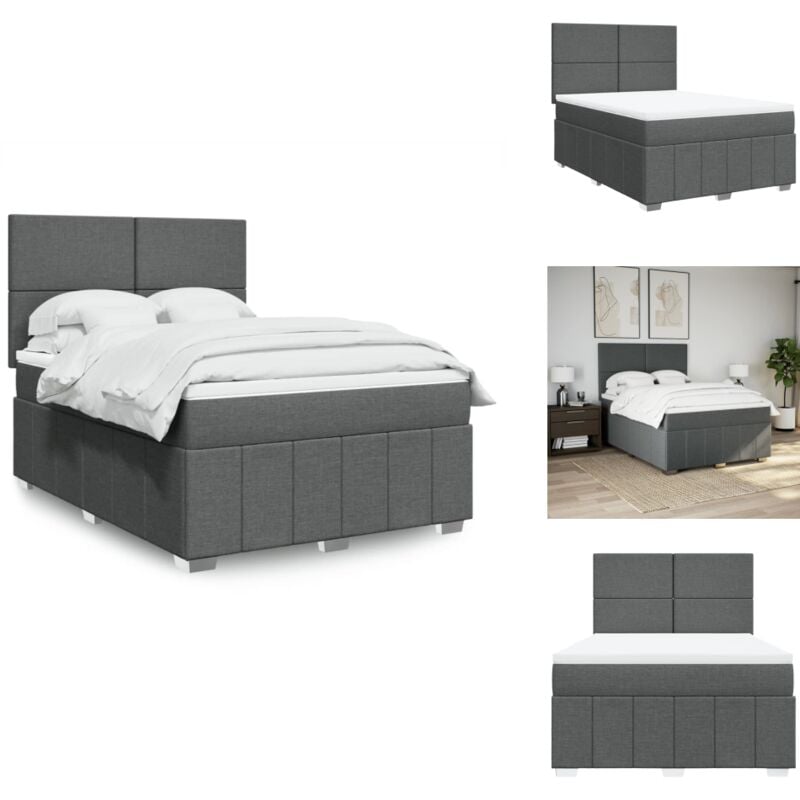 Boxspringbett mit Matratze Dunkelgrau 140x200 cm Stoff - Boxspringbett - Boxspringbetten - Bett - Schlafzimmermöbel