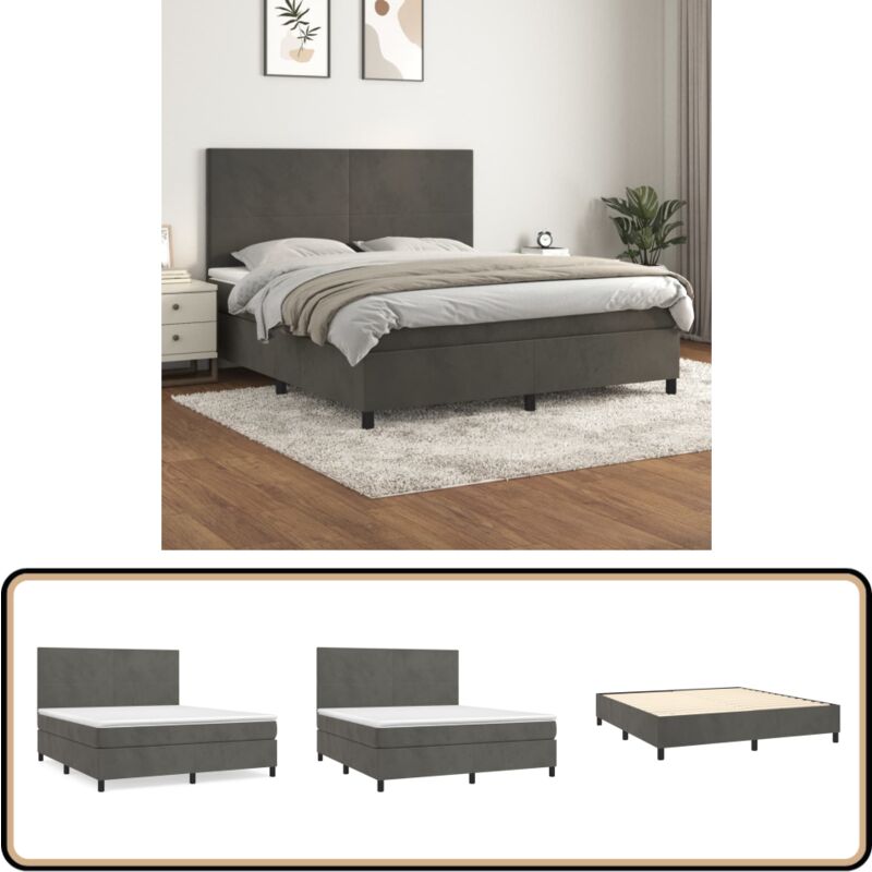 Boxspringbett mit Matratze Dunkelgrau 180x200 cm Samt - Boxspringbett - Doppelbett - Samtbett - Bettenrahmen - Luxusbett