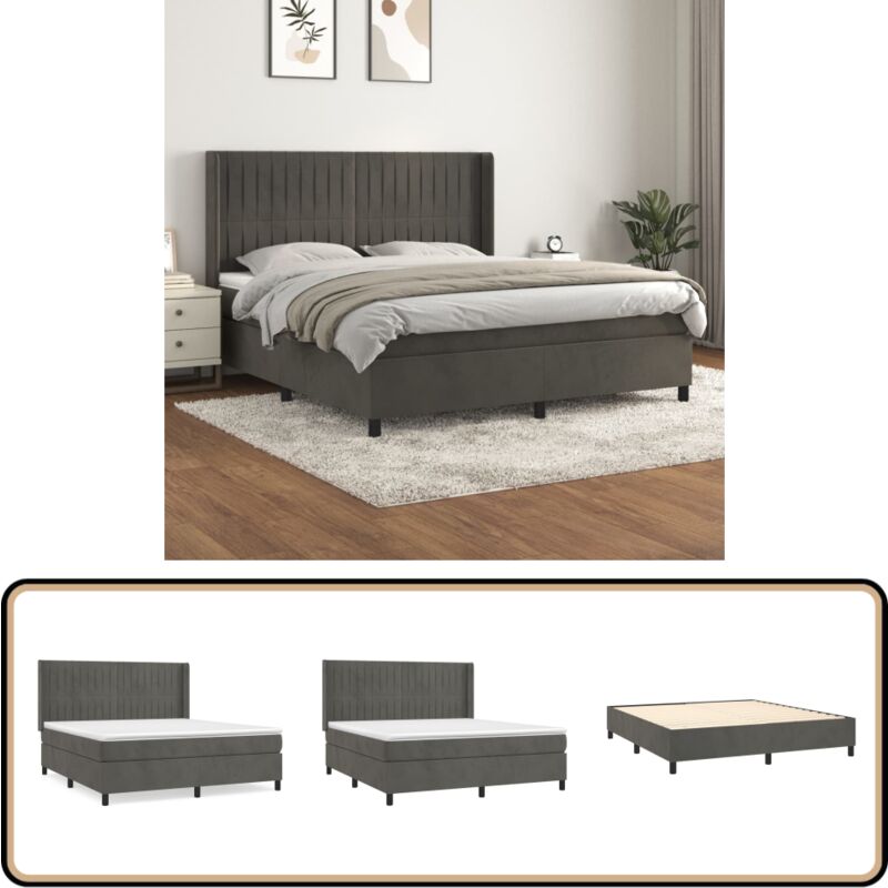 Boxspringbett mit Matratze Dunkelgrau 180x200 cm Samt - Samtbett - Boxspringbett - Doppelbett - Bettauflage - Matratze
