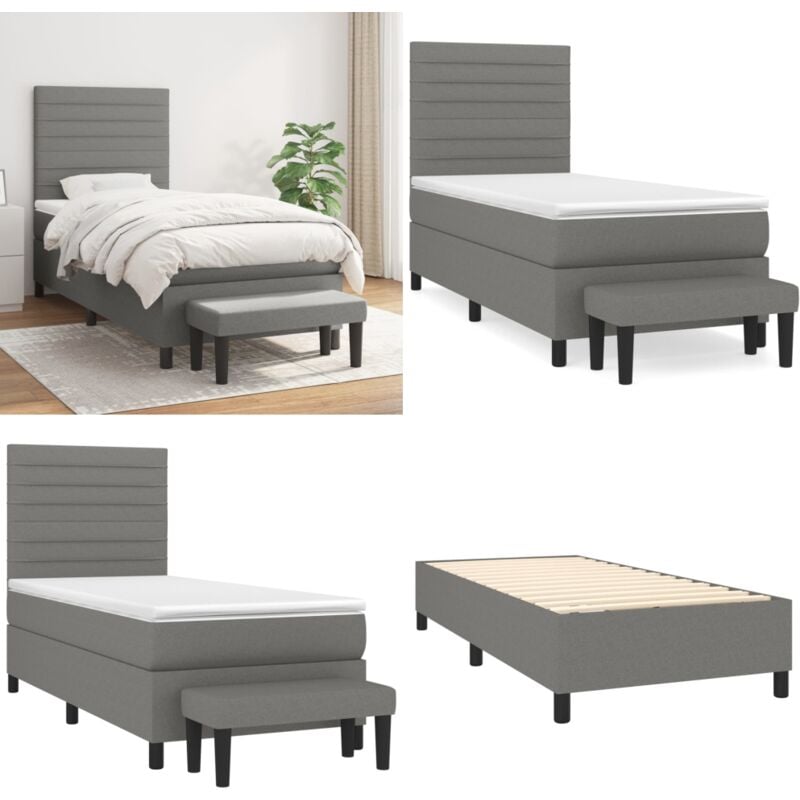 Boxspringbett mit Matratze Dunkelgrau 90x190 cm Stoff - Boxspringbett - Doppelbett - Bettenrahmen - Schlafsofa - Wohnraumgestaltung - Home & Living