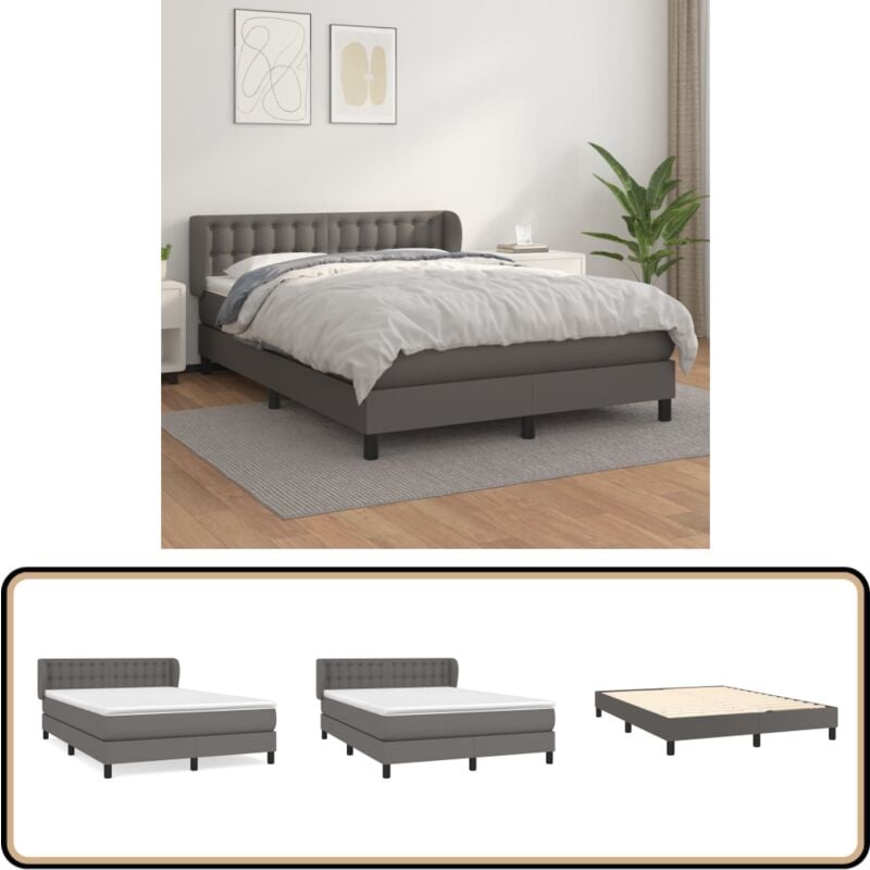 Boxspringbett mit Matratze Grau 140x200 cm Kunstleder - Boxspringbett - Betten - Doppelbett - Kunstlederbett - Grau