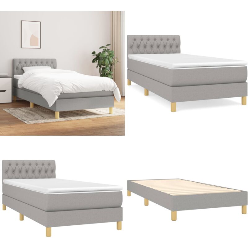 Boxspringbett mit Matratze Hellgrau 100x200 cm Stoff - Boxspringbett - Doppelbett - Schlafsystem - Bettrahmen - Matratze - Home & Living