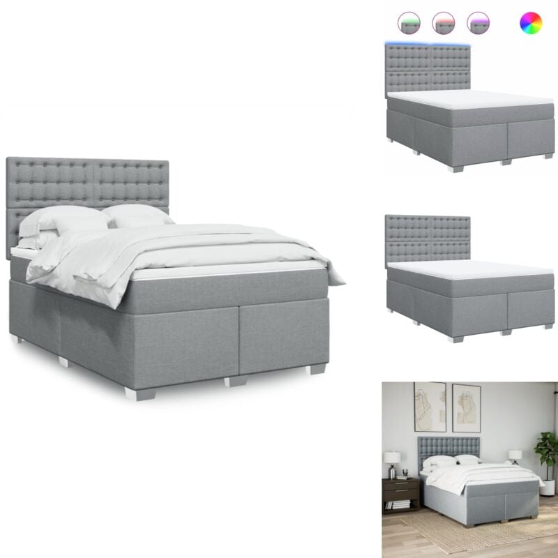 Boxspringbett mit Matratze Hellgrau 140x200 cm Stoff - Boxspringbett - Boxspringbetten - Bett - Betten