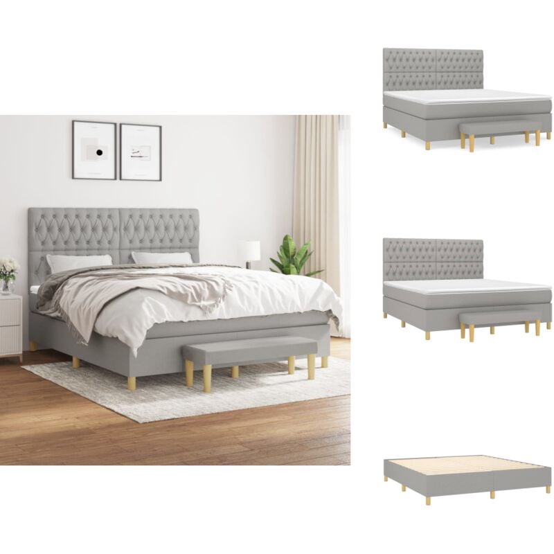 Boxspringbett mit Matratze Hellgrau 180x200 cm Stoff - Boxspringbett - Doppelbett - Bettenrahmen - Schlafsystem - Hellgraues Bett