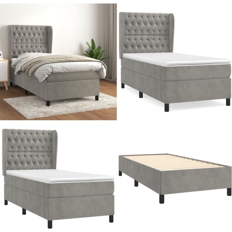 Boxspringbett mit Matratze Hellgrau 90x200 cm Samt - Samtbett - Boxspringbett - Doppelbett - Bettenrahmen - Luxusbett - Home & Living