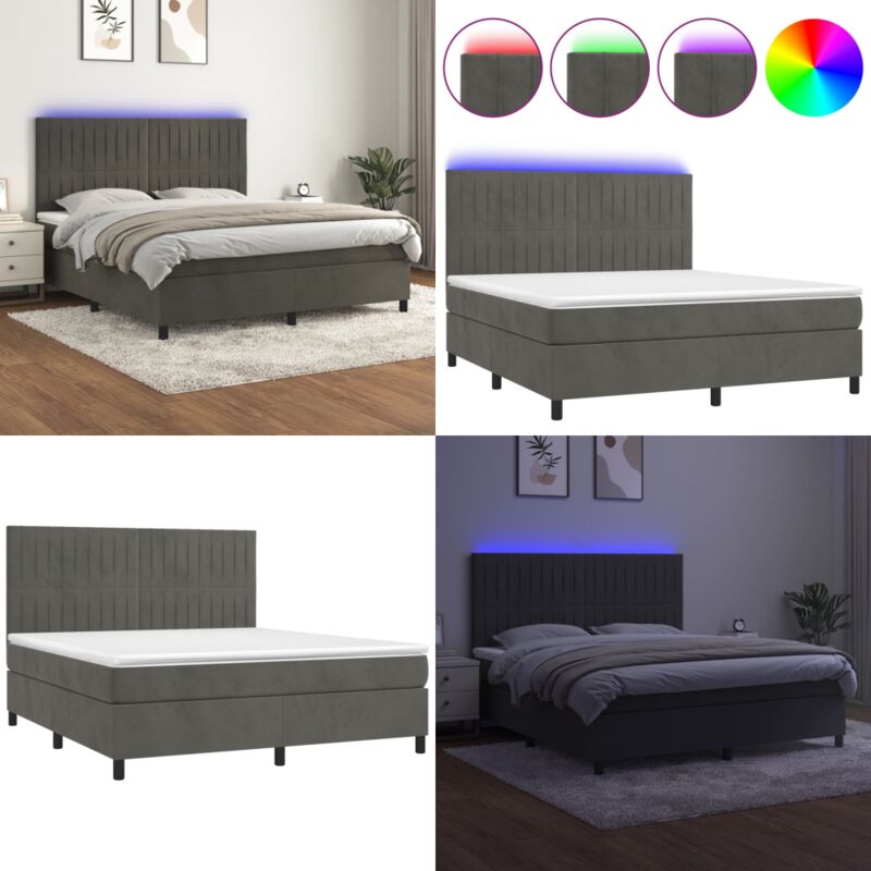 Boxspringbett mit Matratze & led Dunkelgrau 160x200 cm Samt - Boxspringbett - Doppelbett - Samtbett - Luxusbett - Schlafsofa - Home & Living