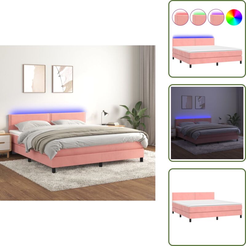 Boxspringbett mit Matratze & led Rosa 180x200 cm Samt - Boxspringbett - Samtbett - Doppelbett - Rosa Bett - LED-Bett