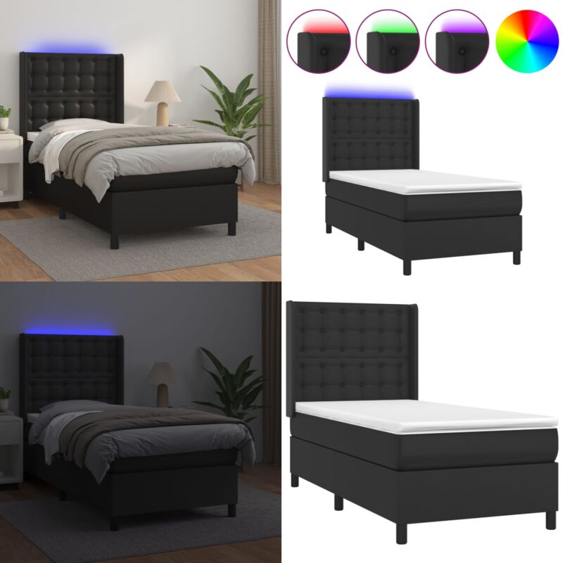 Boxspringbett mit Matratze & led Schwarz 90x200 cm Kunstleder - Boxspringbett - Doppelbett - Schlafzimmermöbel - Lederbetten - Luxusbett - Home &