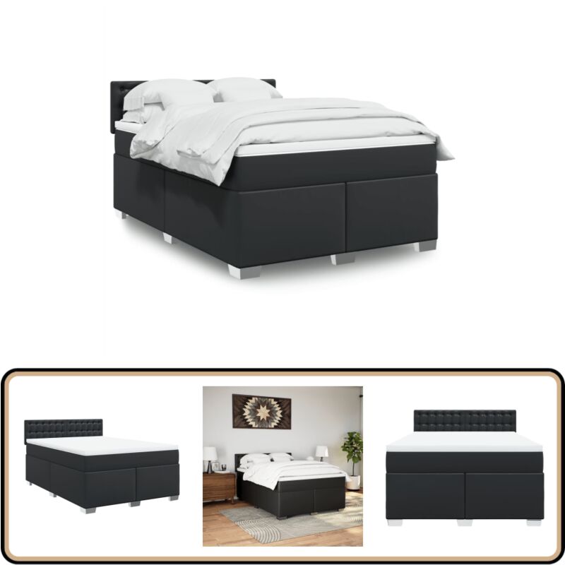 Boxspringbett mit Matratze Schwarz 160x200 cm Kunstleder - Boxspringbett - Doppelbett - Bettsofa - Schlafsystem - Luxusbett
