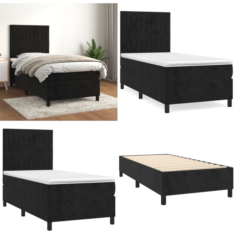 Boxspringbett mit Matratze Schwarz 80x200 cm Samt - Samtbett - Boxspringbett - Doppelbett - Schlafzimmermöbel - Luxusbett - Home & Living
