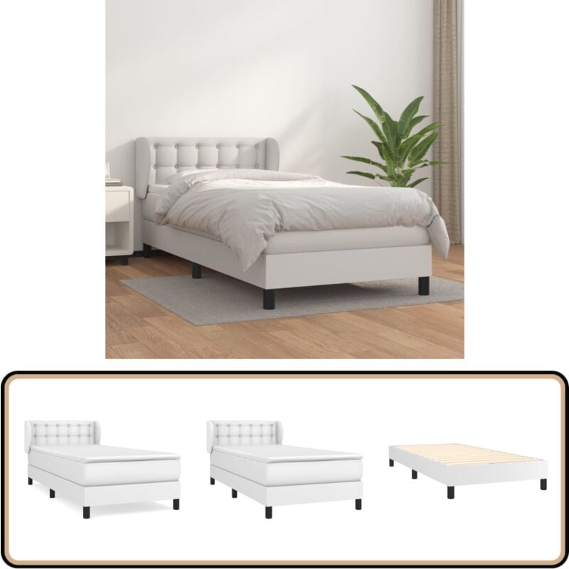 Boxspringbett mit Matratze Weiß 100x200 cm Kunstleder - Boxspringbett - Betten - Doppelbett - Weißes Bett - Kunstleder Bett