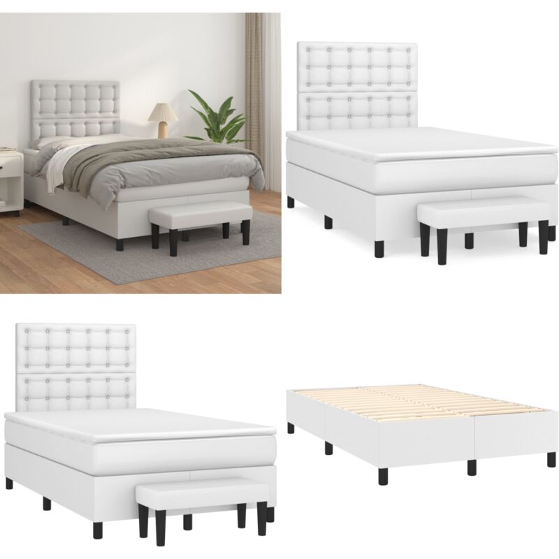 Boxspringbett mit Matratze Weiß 120x200 cm Kunstleder - Boxspringbett - Betten - Schlafräume - Weißes Bett - Kunstleder Bett - Home & Living
