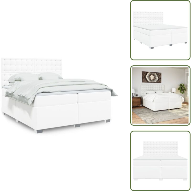 Boxspringbett mit Matratze Weiß 200x200 cm Kunstleder - Boxspringbett - Doppelbett - Bettenrahmen - Kopfteil - Kunstleder