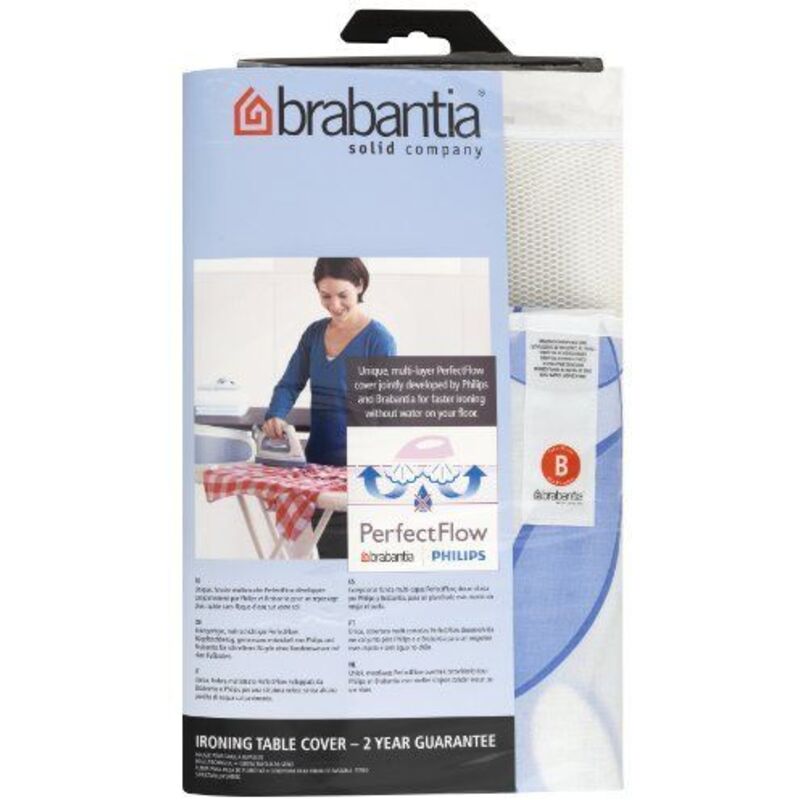 Brabantia Kompletter Bügelbrett Bezug PerfectFlow, Bügelbezug, Bügelunterlage, Baumwolle & 2mm Schaumstoff, Größe B, 124 x 38 cm, Bubbles, 101106