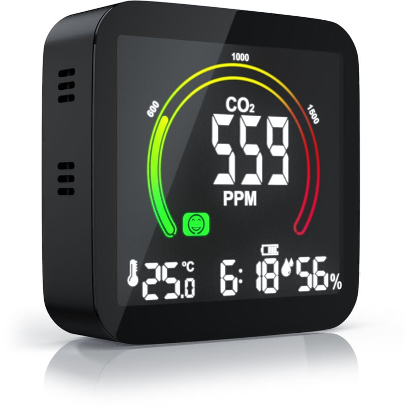 CO2 Melder Messgerät Luftqualitätsprüfer, Kohlenstoffdioxid Sensor Messung ppm, Co2 Anzeige, Raumluft Lüftungsampfehlung Alarm, Wecker - Brandson
