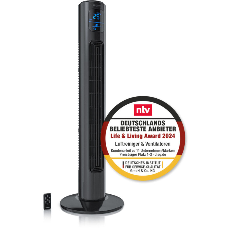 Turmventilator, 12 Geschwindigkeitenstufen, DC-Motor, eco Modus, Standventilator Ventilator, Timer + 4 Betriebsmodi + inkl. Fernbedienung - Brandson