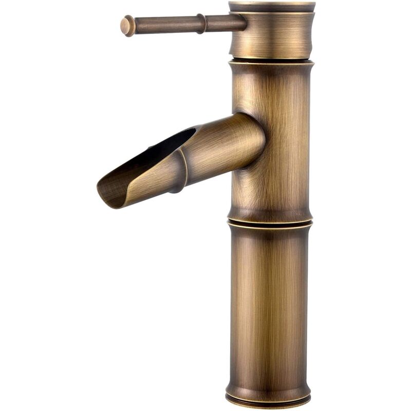 ZVD - Brass Bathroom Waterfall Mixer Tap - Antique Bamboo Mixer Sink Faucet, 2 Break Mouth Joints